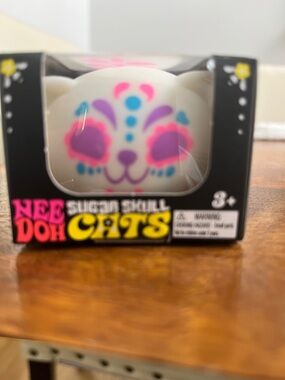 NeeDoh Sugar Skull Cat Squishy Toy - White with Pink, Purple, Teal Accents